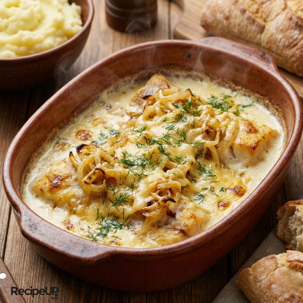 Russian Baked Fish Recipe for Potluck in Milk with Onions